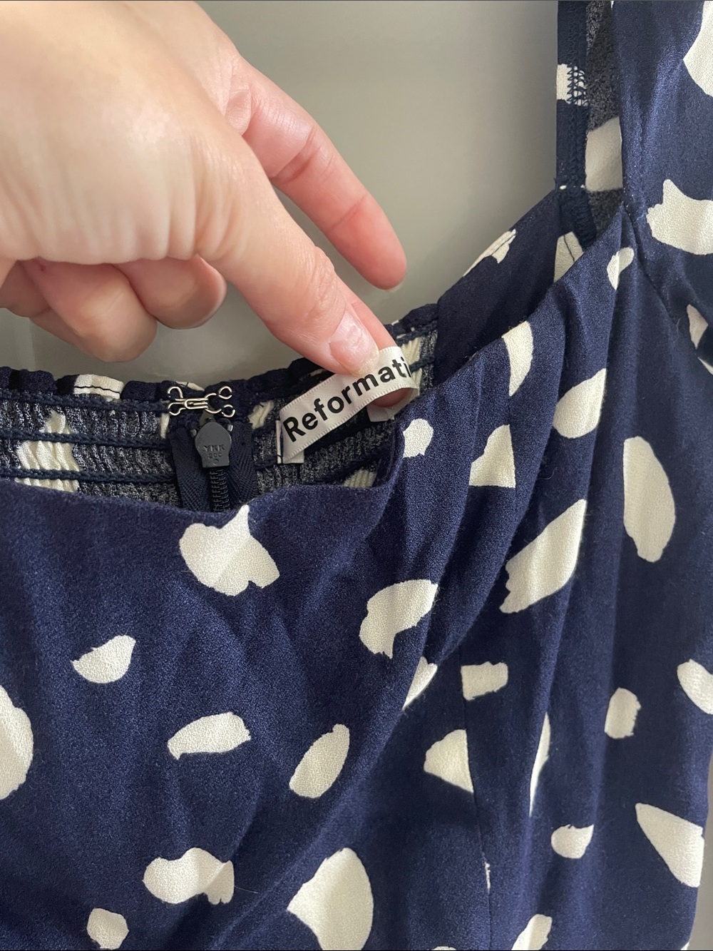Reformation Navy Polka Dot Midi Dress - Picture 2 of 6